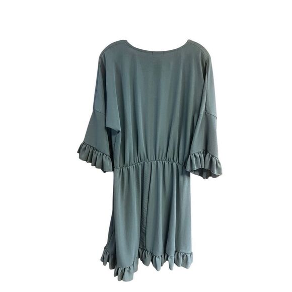 Boohoo Khaki Green Ruffle Sleeve Wrap Dress Sz 14 NWT - Picture 5 of 8